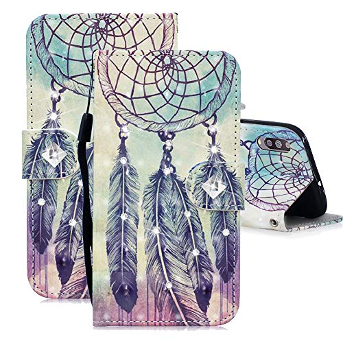 IMEIKONST 3D Diamante Case for Samsung A30S Cuero PU Funda Brillo Bling Magnetic Correa bookstyle Card Holder Cartera Soporte Flip Funda para Samsung Galaxy A50 / A50S Crystal Feather Dreamcatcher CY