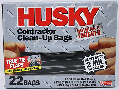 Husky HK42WC022B Heavy Duty Contractor Clean-Up Bag Poly Black 42 gal 4 L x 2 9 in W x 2 Mil T