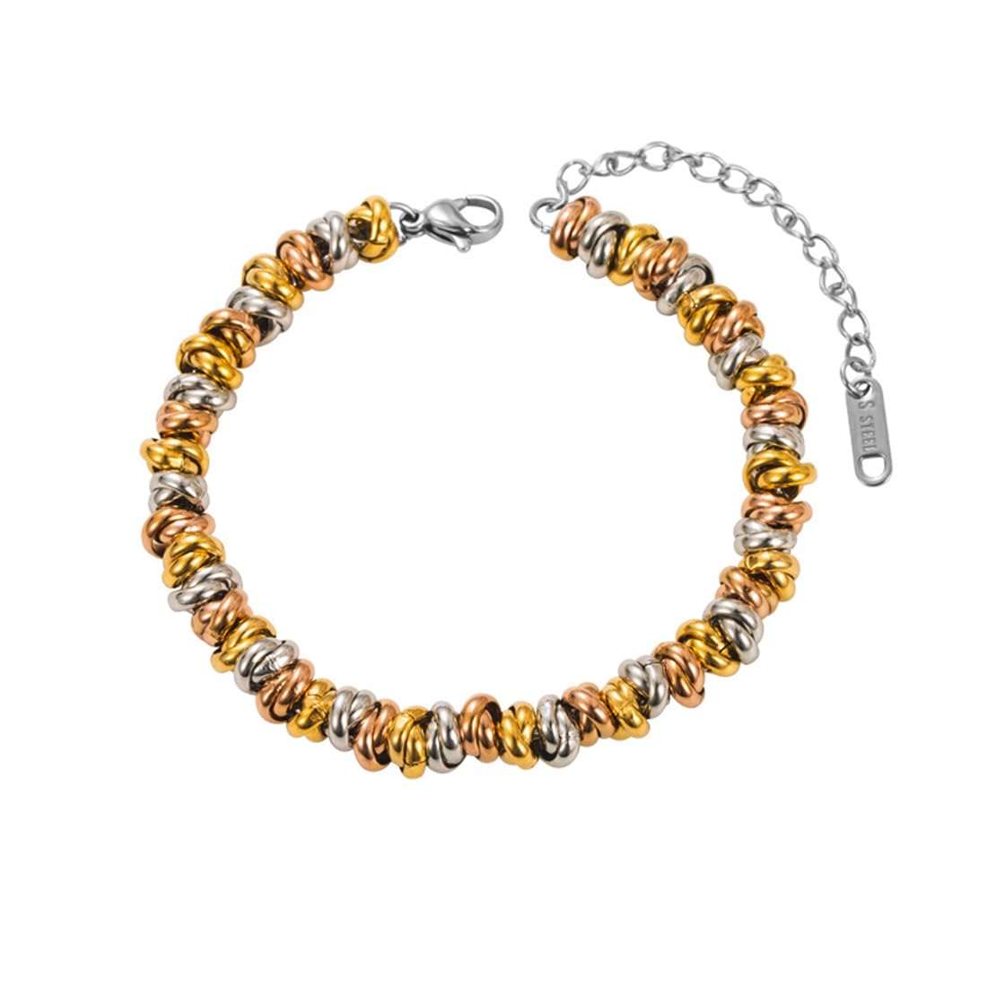 TicomeWomen's Stainless Steel Woven Bracelet,Personalized Circular Knot Woven Tricolor Bracelet, Adjustable Bracelet, Fashionable and Exquisite Jewelry, Jewelry Gifts