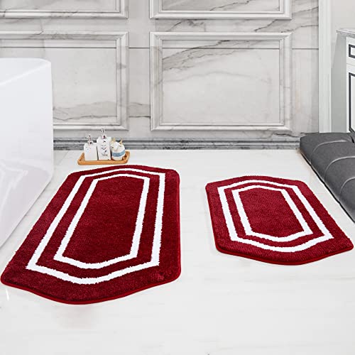 COSY HOMEER Extra Thick Bath Rugs Set - Anti-Slip Bath Mats Soft Plush 100% Strong Mirco Polyeste Mat Living Room Bathroom Mat Floor Water Absorbent(Red,20/inch X 32/'' + 24/inch X 48'' - In