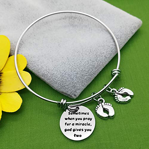 Mom Bracelets Twins Jewelry Gift Sometimes When You Pray for a Miracle, God Gives You Two Twin Mom Jewelry Footprint Expandable Bracelet Mother's Day Thanksgiving Christmas Birthday Gift 1PCS2
