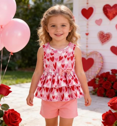 Image of Girls 2 Piece Outfit Summer Short Set Sleeveless Bow Knot Tank Top and Shorts Cute Clothes for Toddler Girls