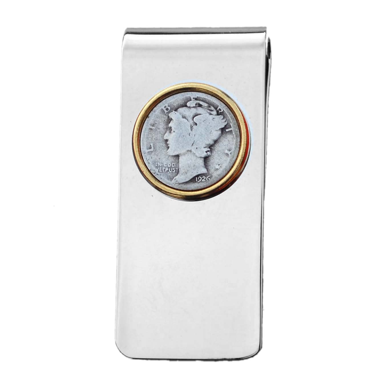 US 1926 Mercury Dime 90% Silver Coin Solid Brass Gold Silver Two Tone Money Clip New - High Quality