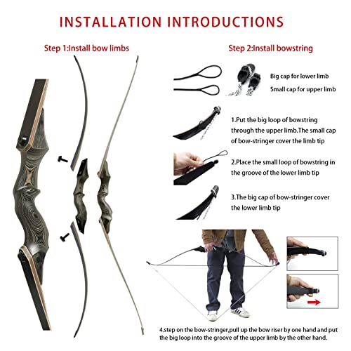 Obert Black Hunter Archery Takedown Recurve Bow American Longbow Adult