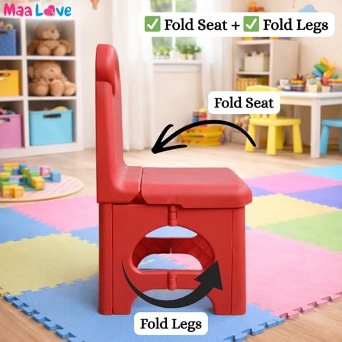 Image of Plastic Foldable Chair for Kids | School Study Chair for Indoor or Outdoor Use for Toddler Kids | Strong & Stable, Safe Rounded Edges | Capacity Up to 40 Kg (Red)