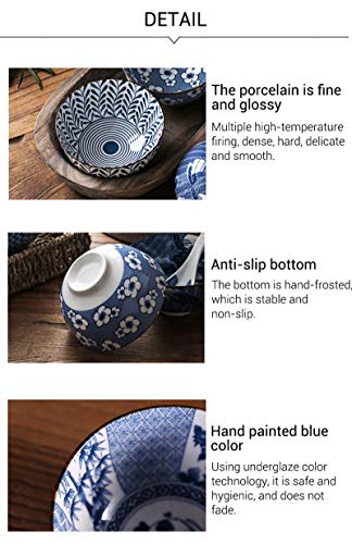 Gegong BWAT0027 6 Pack Ceramic Bowls, Japanese Style , 10 Ounces Thickening Blue And White Porcelain Rice /Cereal Bowls thumb #5