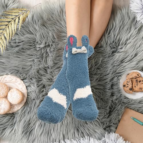 Image of Violet Mist Women Funny Fuzzy Bunny Socks Cute Rabbit Fluffy Non-slip Grip Socks Warm Slipper Sock Easter Gifts Girls