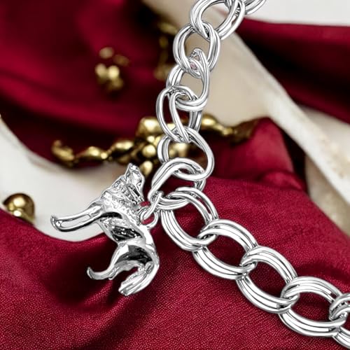 PRINCESS CUTENESS STORE Bella Swan Silver Tone Wolf & Crystal Heart Double Chain Graduation Vampire Love Bracelet3