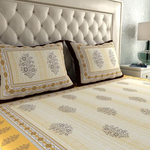 Image of La Verne 104 TC Cotton Double Bed Bedsheet Jaipuri Rajasthani Print Bedsheet with 2 Pillow Covers