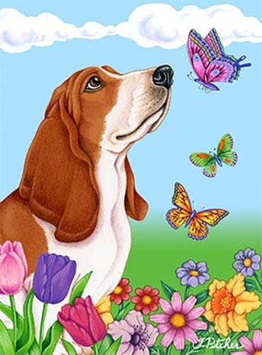 Best of Breed Basset Hound Butterfly House Flag