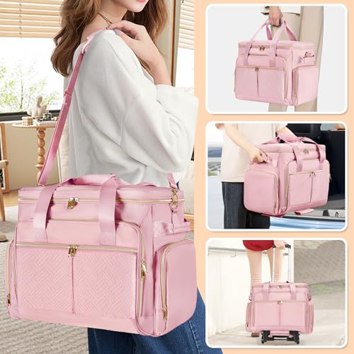 Image of Rolling Scrapbook Bag with Wheels, Rolling Craft Bag Cart Organizer | Scrapbook Storage Tote Bag with Detachable Trolley, Shoulder Strap, Fits 15.6 inch Laptop, Art Supplies Bag (Patent Design)