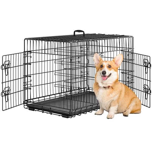 Yaheetech Gabbia per Cani Gatti Kennel in Metallo Cuccioli Pieghevole con Vassoio Rimovibile Doppia Porta e Divisorio Regolabile 92 × 56,5 × 63 cm Nero