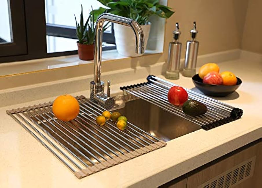 Roll Up Dish Drying Rack Triangle Dish Drying Rack for Sink,over the Sink Dishes Drying Rack , Corner Dishes Drainer Mat, Foldable Stainless Steel Corner Sink Rack for Kitchen (Roll up + Triangle)