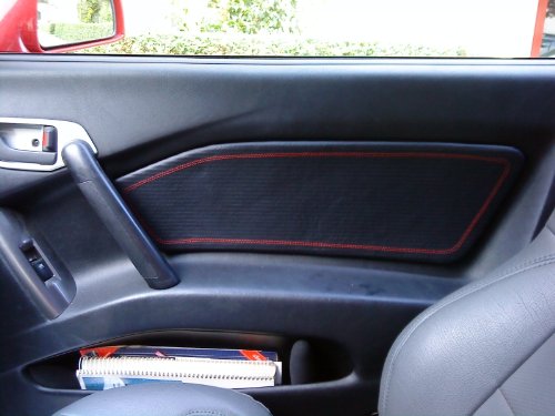 RedlineGoods Door Insert Covers Compatible with Hyundai Tiburon 2003-08. Tailor Made - not Universal. Genuine top-Grade Italian Black Leather with Blue Thread