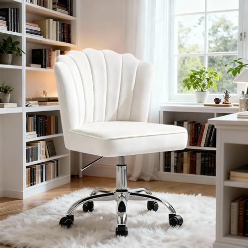 Fiximaster Homeoffice Chaise de Bureau pivotante réglable en Hauteur, Pieds en Argent en Velours, pour Le Bureau, la Chambre à Coucher - Charge maximale : 135 kg, Blanc