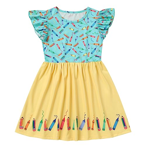FYMNSI Toddler Kids Back to School Dress Little Girls Baby Kindergarten First Day of School Summer Casual Printed Dresses