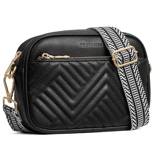 BOSTANTEN Quilted Crossbody Bags for Women Vegan Leather Purses Small Shoulder Handbags with RFID Blocking, Black