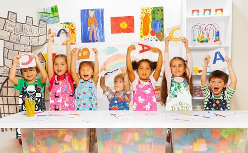 TOPWAYS Cartoon Canvas Kids Aprons, Adjustable Neck Children's Apron for Cooking Baking Painting Wear (pink unicorn apron) - Image 5