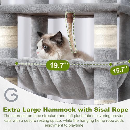 Image of Gitelsnour Cat Tree, 63'' Cat Tower for Large Cats, Big Hammock GCT020W