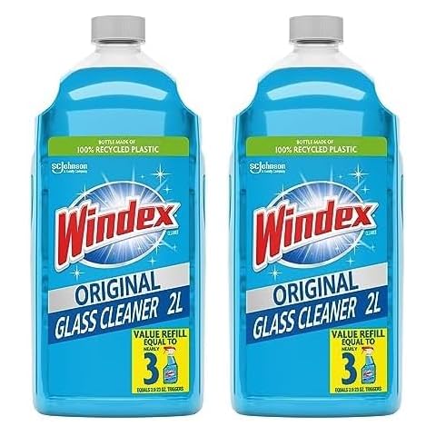 Windex Glass Cleaner Spray Refill, Original Blue Window Cleaner Works on Smudges and Fingerprints, Bottle Made from 100% Recovered Coastal Plastic, 2L (Pack of 2) Cover