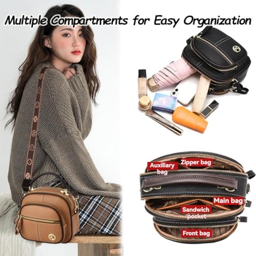 Bousalutend Crossbody Bag, Classic Multifunctional Compartments Adjustable Wide Shoulder Strap Leather Cross Body Bag3