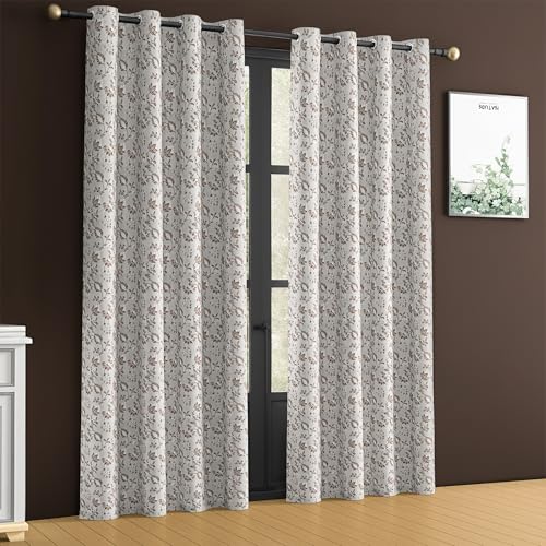 Image of Yellow Weaves 2 Pcs Jacquard Botanical Eyelet Long Door Curtain - Perfect for Home, Office, Bedroom, Living Room & Balcony - 7 Feet (Brown)