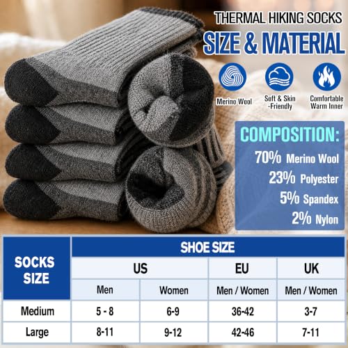 Image of MOGGEI 5 Pairs Merino Wool Hiking Socks Warm Thermal Winter Cozy Cushioned Moisture Wicking Socks for Women & Men