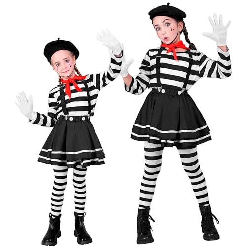 W WIDMANN MILANO Party Fashion - Disfraz infantil de mimo, conjunto compuesto por blusa, falda, pañuelo, guantes y gorro, para carnaval