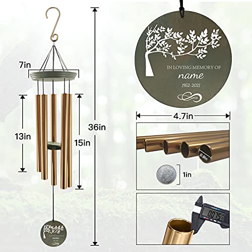 Image of ASTARIN Memorial Tree of Life 36 inch Wind Chimes, Personalized Name Sympathy Wind Chime, in Memory of Loss Mom Loved One, Large Deep Tone Bereavement Windchimes for Outside Clearance(Produced in Texas)