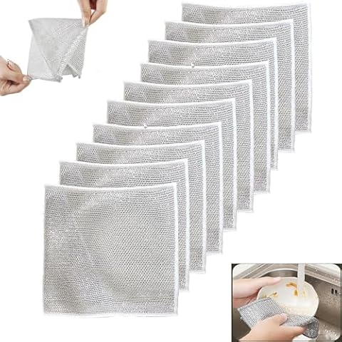 10 PCS Multipurpose Wire Dishwashing Rag for Wet and Dry,Non-Scratch Wire Dishcloth,Scrubbing Wire Dishwashing Rags,Time-Saver Kitchen Wipes Cleaning Cloths (Double Layer) Cover