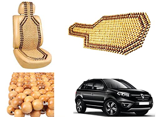 Image of Car Bead Seat Wooden Beads Cushion Cover Pad for Renault Koleos, Acupressure Sitting Seat Cover | Cream Color - Pack of 1