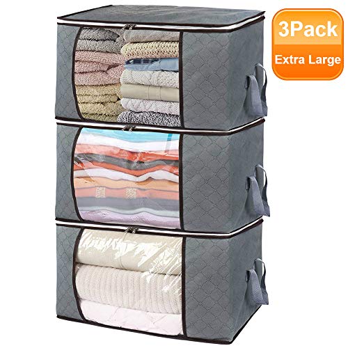 ZYIMING Premium Foldable Clothes Storage Bags, 3PCS Large Capacity Closet Organizer with Sturdy
