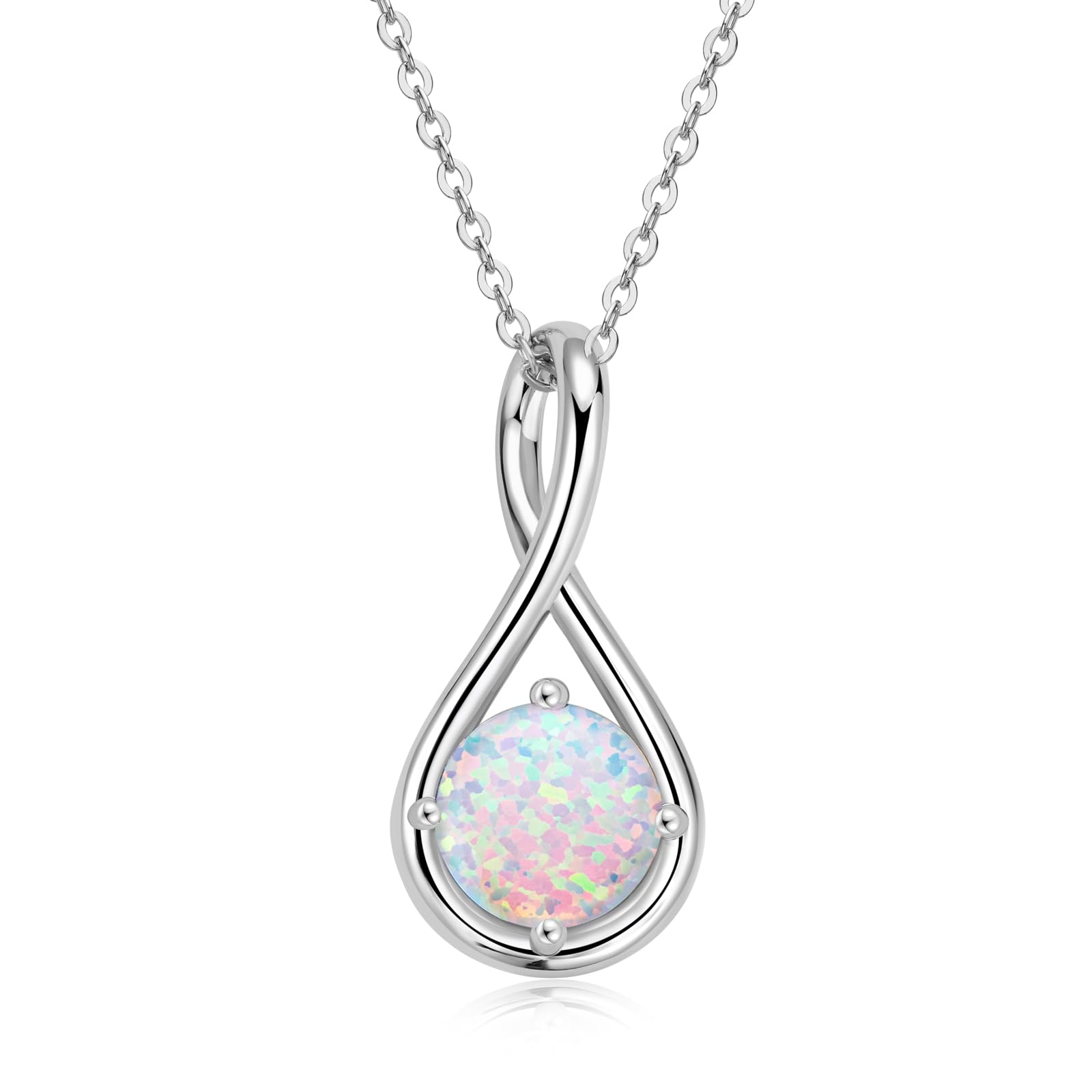 YUNKAI Sterling Silver Opal Infinity Necklace, Opal Gemstone Pendant October Birthstone White Gold Plated, Birthday Christmas Mothers Day Fine Jewelry Gifts for