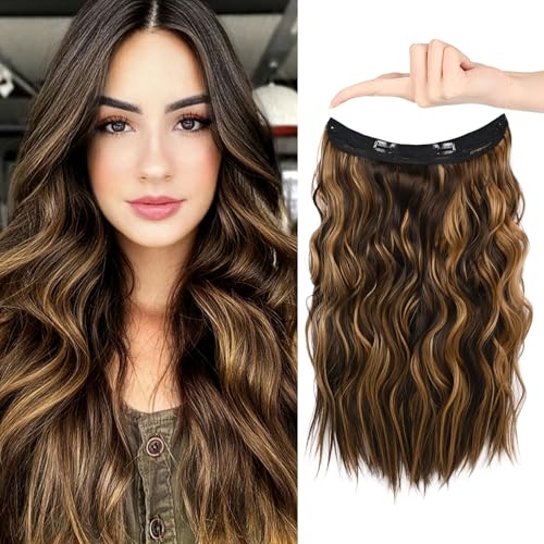 Image of Set of 1 Synthetic 24Inches 5ClipsBased Curly Hair Extension for Women (Golden Highlighted)
