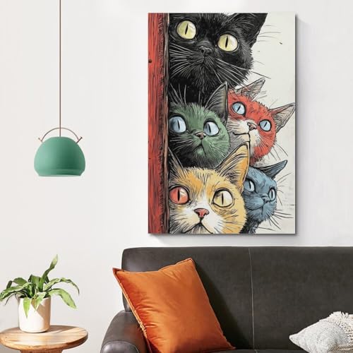 Poster avec chat mignon vintage pour chambre à coucher rétro