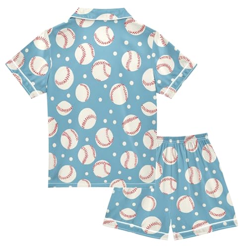 Baseball Cute Simple Pattern Summer Satin Pajama Set, Cute Button-Down Sleepwear Pj Set for Sleep Wears2