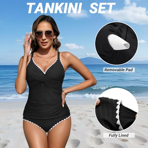 Daci Women's Tankini Swimsuits - Tummy Control Bathing Suits Two Piece Ribbed Twist 2025 Swimwear with High Waisted Bottom2