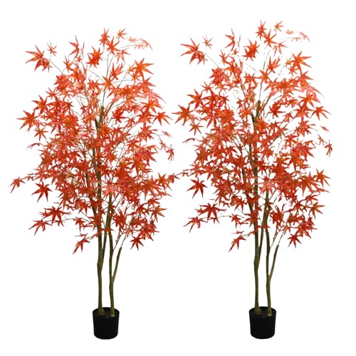 Zstar 2 Piezas de Arce Artificial Grande de 180 cm, Doble Polo, Plantas Artificiales Grandes de Arce, decoración Interior, árbol de otoño Artificial en Maceta para Granja, hogar, Boda