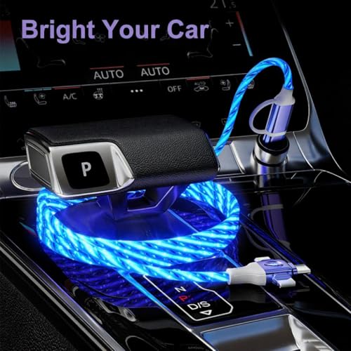 Image of IHAO Multi Ports Starry Light-Up USB Cable USBC MicroUSB Connectors Durable Fast Charging Cables Visible Current Flow for Almost All Devices-6in1 Star Blue