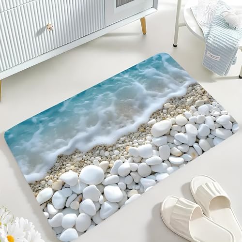 Image of Arviz 3D Bathroom Door Mat, Anti-Slip Rectangular Doormat for Bathroom, Rubber 3D Patterned Water Soaking Floor Mat, Sea Design Soft Cushion Carpet Rug for Home, Entryway, Office, Kitchen