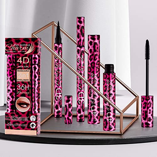Mascara Black Liquid Eyeliner Set,2Pcs Silk Fiber Mascara Black Volume and Length Waterproof Eyeliner,Long Lasting Eye Liner & Mascara for Eye Make-Up Sweatproof & Smudgeproof (Leopard Print) - Image 8