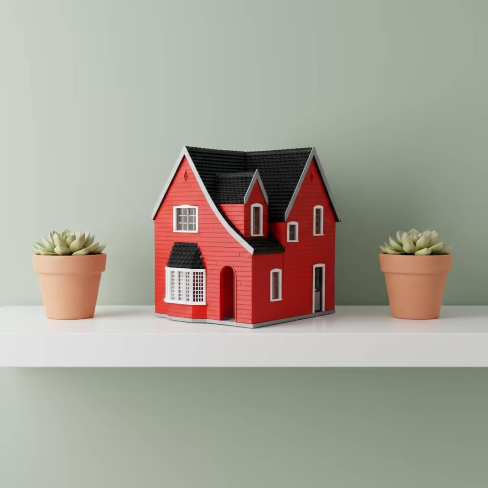 Casa in Miniatura Modello Casa Edificio Plastica Plastico Collezione con Pareti con Pannellature Tetto con Scandole Portale Ad Arco Adatta per Diorami Villaggi in Modellismo Scaffali
