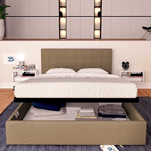 Baldiflex Einzelbett mit Aufbewahrungsbox Modell Dublin aus Kunstleder, Lattenrost für Einzelbetten 180 x 200 cm, elegantes Kopfteil, Taupe – Bild 3