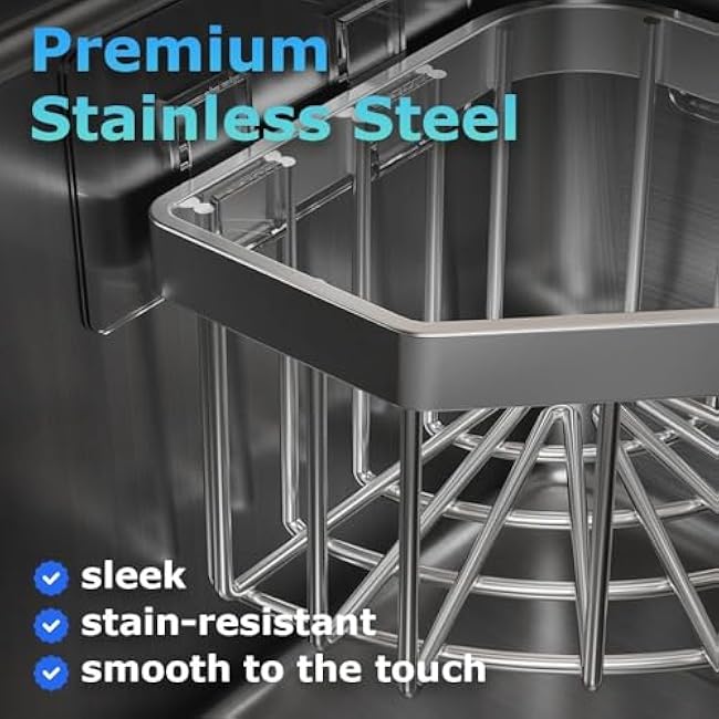 Sponge Holder Corner Sink Caddy Sink Organizer for Kitchen Bathroom Stainless Steel Triangle Soap Holder with 2 Pcs Adhesive Hook(L)