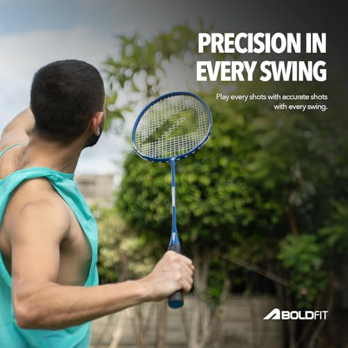 Image of Boldfit Badminton Rackets for Beginners, Adults Aluminium Shuttle Bat with Full Cover Bag Badminton Racket for Practice & Match Lightweight Badminton Racquet with Grip Handle Shuttle Racket - Blue