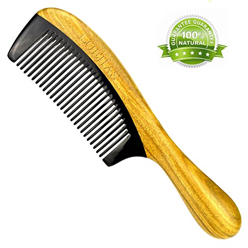 LOEHAS Natural Sandalwood Buffalo Horn Wooden Comb No Static Detangling Fine Tooth Hair Combs for Women