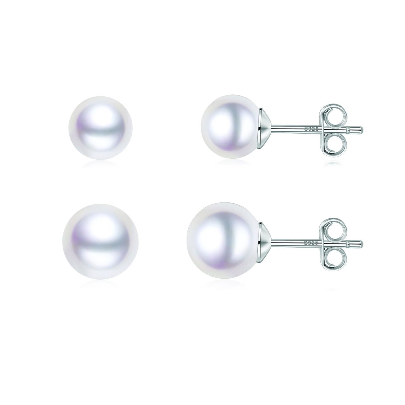 Pearl Earrings for Women Studs Sterling Silver, White Pearl Stud Earrings for Women Hypoallergenic Shell Pearl Earrring Jewelry Gifts Woman