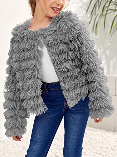 Image of Inorin Girls Open Front Cardigan Faux Fur Coat Warm Fuzzy Trendy Winter Vintage Parka Shaggy Party Outerwear Jackets Tops