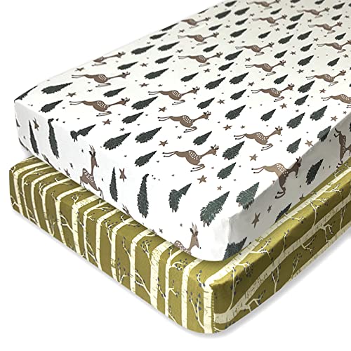 Soft Jersey Knitted Stretchy Pack N Play Fitted Sheet Set For Baby, 2 Pack Premium Mini Crib Sheets For Standard Pack N Play Mattress #TOP1