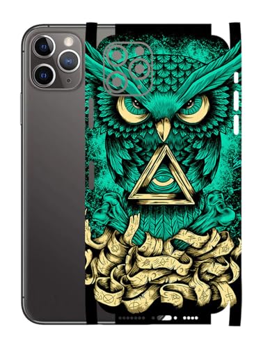 Image of AtOdds - Full Body Back Screen Guard Protector Film - Lamination Wrap Skin Sticker for iPhone 11 Pro Max | Scratchproof Matte Finish (Design - Green Owl)